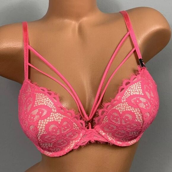 Victoria’s Secret Lace/Mesh Very Sexy Push up Bra - Lace Hot Pink - Picture 12 of 12